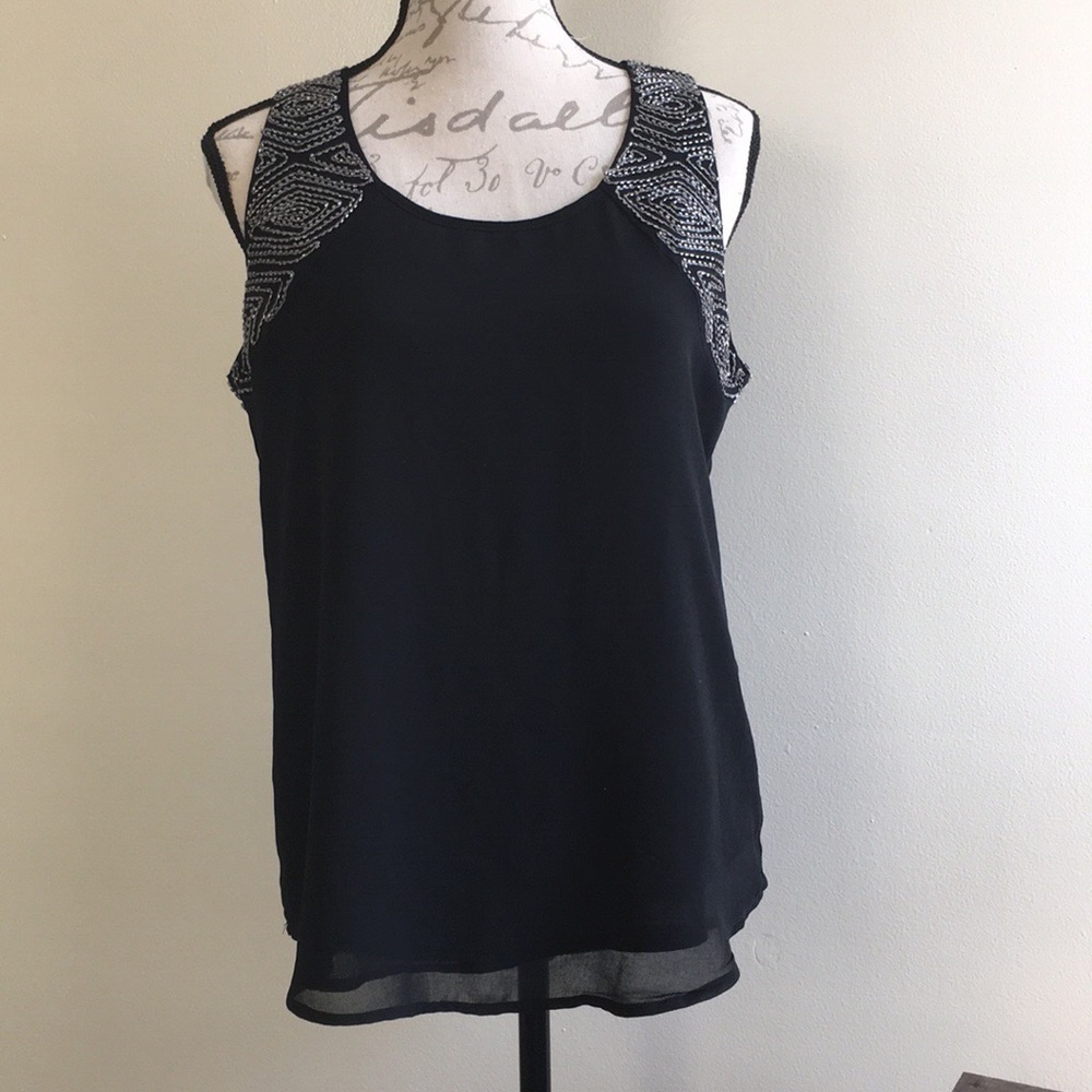 NWT Beaded Black Blouse Top Sleeveless M